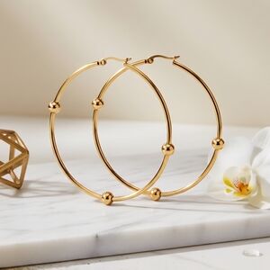 18K Gold Plated Hoop Earrings 2"‎ | Stainless Steel Bold Statement Jewelry ✨